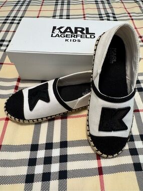 Karl Lagerfeld Kids Black & White Canvas Espadrilles with 'K' Patch